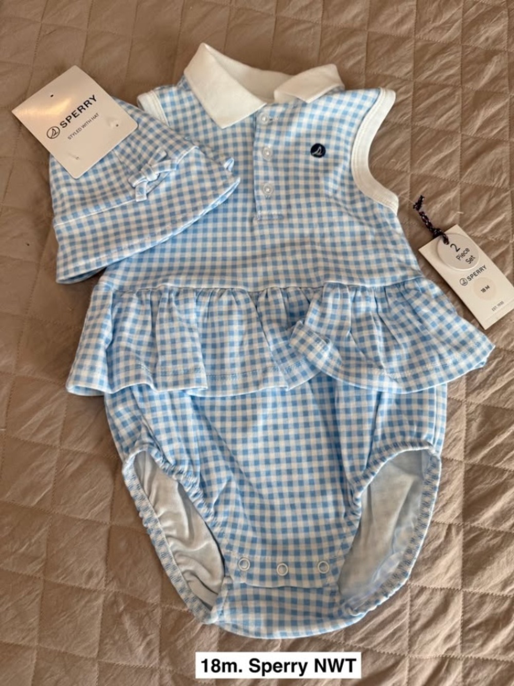 18m. Sperry Blue Gingham Outfit NWT